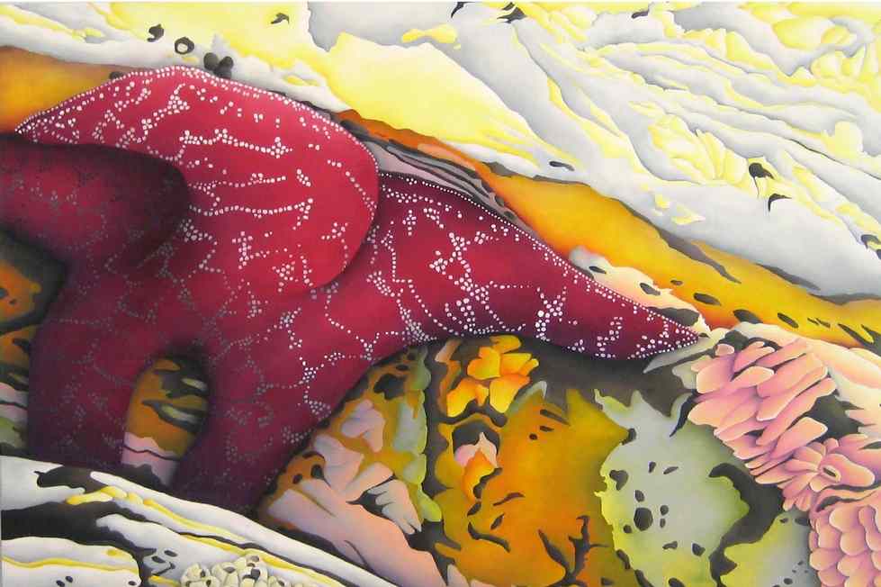 painting of starfish in rocks